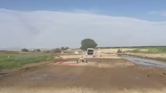 Load video: This is the VCI-MK1 Irrigator.  It can travel from 900-1200 feet and put out  between 30 GPM and 128 GPM.  For questions go to vaughanirrigatorsusa.com